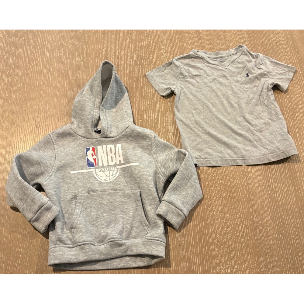 Lot of 2 Toddler Boys Gray Hoodie Shirt NBA Polo‎ Ralph Lauren Size 4/4T